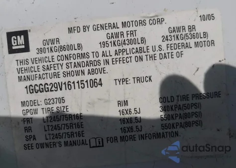 2006 Chevrolet Express Work Van from USA, damaged, VIN 1GCGG29V161151064